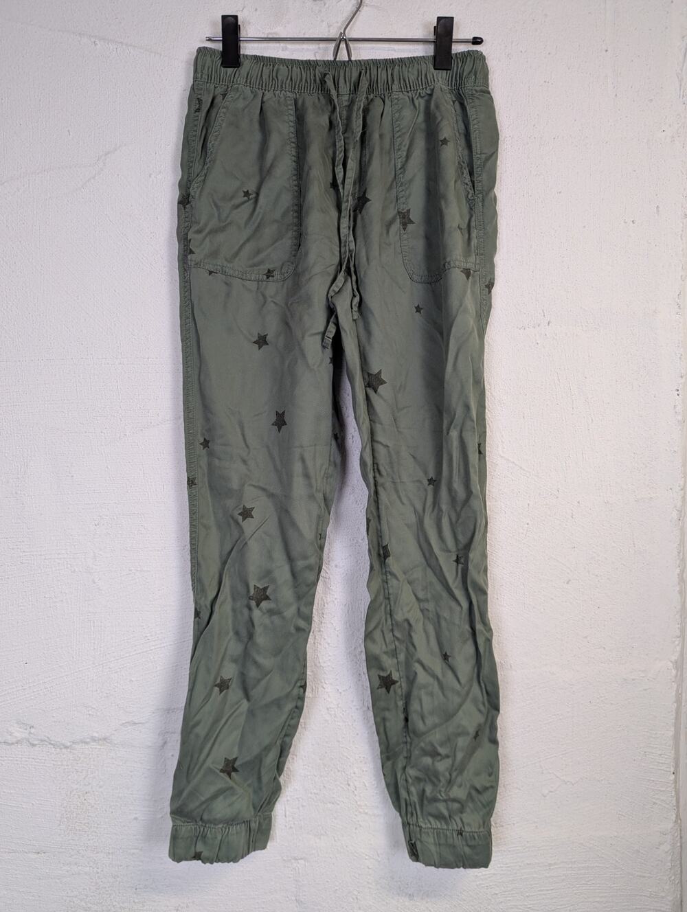 Star Print Pants Green Casual Jogger Lyocell Elastic Waist C&C California XS